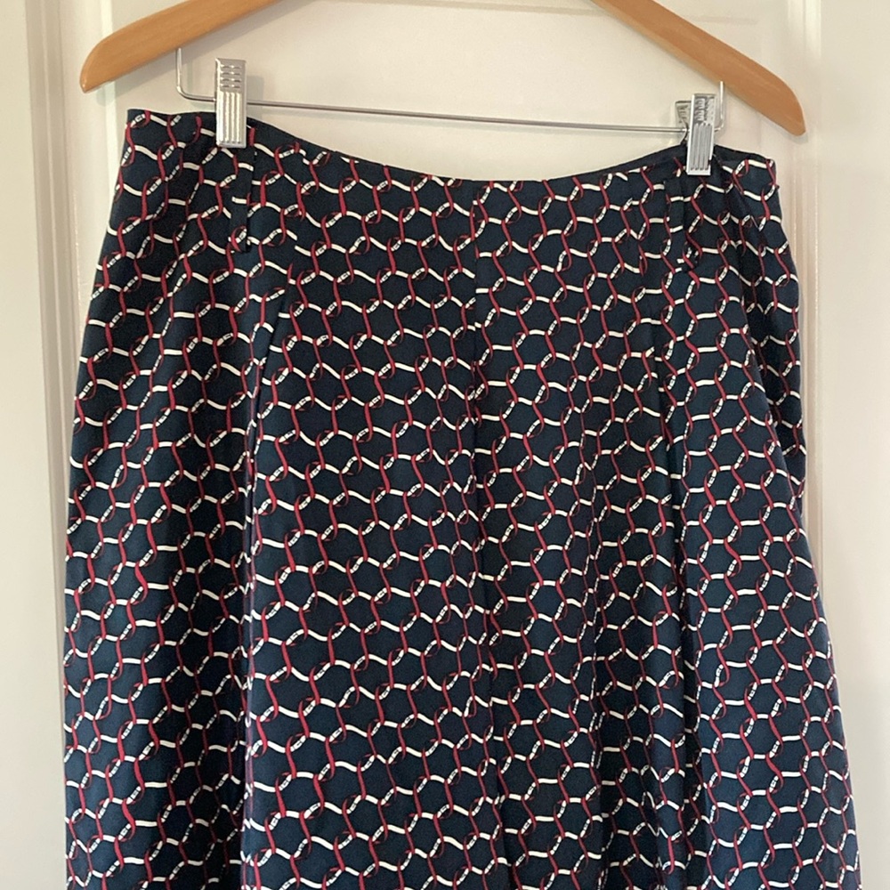 Talbots 14 Blue Res White A-Line Silk Skirt - Picture 2 of 11